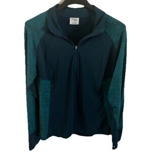 Danskin Sweater L Green 2tone Dri More Athleisure Zip Workout Running